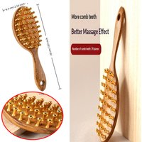 1PCS Head Copper Tooth Massage Comb GuaSha Tool Long Handled Massage Comb Scalp Head Meridian Comb Thickened Wide Wooden Comb