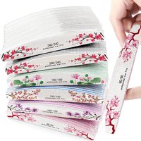 50 Pcs 80-240 Grit Half Moon Nail File Flower Print Washable Manicure Files Buffer Professional Gel Polish Pedicure Tools