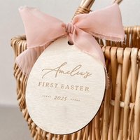 Personalized Custom Baby First Easter Basket Wood Name Tag Happy Easter Party Egg Hunt Game Basket Decoration Kid Boy Girl Gift