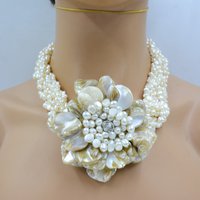 beautiful high quality shell pearll flower necklace for women 50CM