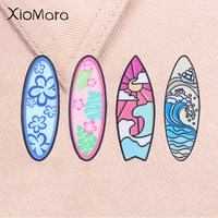 Hawaiian Flower Surfboard Enamel Pin Summer Beach Vibes Tropical Plant Ocean Wave Sunset Coast Brooches Lapel Badge Jewelry Gift