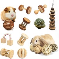 Guinea Pig Rabbit Hamster Small Animal Play Pet Roller Toys Natural Wooden Pine Dumbells Unicycle Bell Chew Chewing Braided Ball