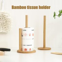 Bamboo Paper Towel Holder Vertical Wooden Paper Roll Organizer Kitchen Paper Towel Lazy Cling Film Lazy Rag Holder Countertop