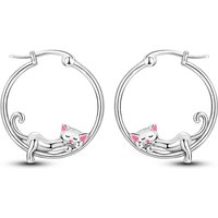 925 Sterling Silver Lazy Cat Hoop Earring For Anniversary Wedding Jewelry Gifts