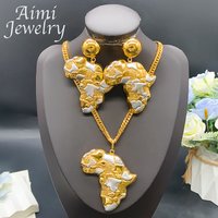 Africa Map Dubai 18K Gold Plated Jewelry Set Pendant Necklace Earrings Women Party African Nigerian Egyptian Bridal Wedding Gift