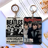 Band The B-beatles 1Pc PU Leather Card Holder Keychain Key Ring Door Lock Access Tags ID Card Case Keychain Card