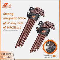 9 pièces/ensemble clé magnétique Double extrémité Type L jeu de clés hexagonales clé Allen hexagonale boule plate Torx étoile tête clé ensemble outils à main
