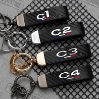 For Citroen Citroën C1 C2 C3 C4 French Flag LOGO Carbon Fiber Leather Car Keychain Horseshoe Buckle Jewelry Accessories