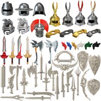MOC Medieval Castle Knight Soldier Figure Waffen Accessories Building Blocks Flame Feather Helmet Shoulder Armor Sword Brick Toy