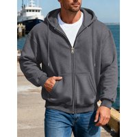 Men's Comfortable Fleece Hooded Sweatshirt Zipper Jacket Sports Shirt Long Sleeved Sweatshirt Autumn and Winter Hooded Coat