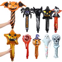 1/5/10Pcs Halloween Handheld Foil Balloons Pumpkin Ghost Skeleton Vampire Inflatable Handheld Stick Halloween Party Props Decor