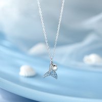 New Fashion Blue Fishtail Pearl 925 Sterling Silver Fish Animal Clavicle Chain Necklaces XL212
