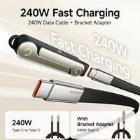 240W Data Cable Phone Bracket Foldable Fast Charging Cable Type-C To Type-C Built-in Desktop Holder Wire For iPhone Xiaomi