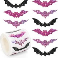 500pcs Halloween Bat Stickers Roll Laser Black Bat Waterproof 3 Designs Glitter Self-Adhesive Stickers for Halloween Party