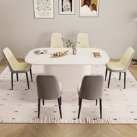 #63-Inch Contemporary Cream MDF Dining Table 6-Piece Dining Chair Set with Black Metal Legs Eco-Friendly Space-Saving Durable