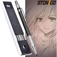 STONEGO 1 Set Metal Mechanical Pencils 2.0mm 2B Lead Holder Drafting Drawing Pencil Set with 12 Pieces Leads Writing Stationery