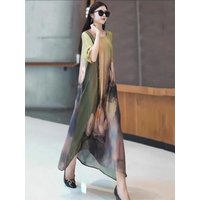 Long summer slimming dress High-end Trendy Summer Retro Wide Skirt With Floral Print Loose-Fitting Slimming Long Dress