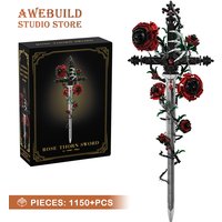1150Pcs Gothic Flower Sword Building Blocks Toys Roses Bouquet Skull Sabre MOC Bricks 3D Model Art Home Decor Birthday Gifts NEW
