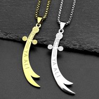 YA ALI Islamic Imam Ali Zulfiqar Sword Pendant Necklace for Women Men Stainless Steel Gold Color Amulet Arabic Chain Jewelry