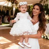 Baby Girls Flowers Tulle White Princess Dress With Headband For Infant Baptism Wedding Birthday Party Pageant Communion Gown