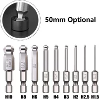 50mm Hex Screwdriver Bit Ball End Long Magnetic Driver Bit Ball Head Driver Bit Hand H1.5 H2.5 H3 H4 H5 H6 H8 H10