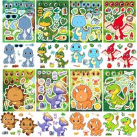 8/16Sheets DIY Make-a-Face Dinosaur Puzzle Stickers Games Funny Animal Catoon Assemble Jigsaw For Educational Toys