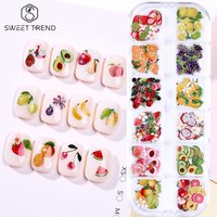 SWEET TREND-12 Grids 3D Flower Fruits Nail Charms Daisy Butterfly Strawberry Lemon Nail Art Part for Summer Manicure Accessories