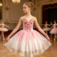 Professional Girls' Ballet Costume Pink Tulle Skirt with Sequin Flowers Elegant Stage Performance Dance Wear for Kids