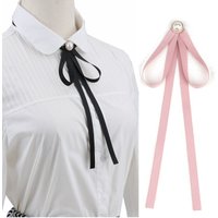 Pearl Ribbon Brooches Pin Bow Tie Vintage Pre-Tied Collar Black Blue Bowknot White Shirt Necktie Clip Women Girls Clothes Ties