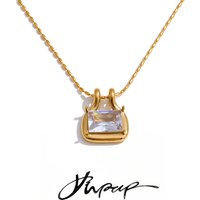 Yhpup Stainless Steel Cubic Zirconia Rectangle Pendant Necklace Exclusive Style AAA Delicate High Quality Charming Jewelry