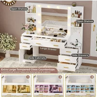 --Large Vanity Desk With Lighted Mirror & Power Outlet White Makeup Vanity Table With 6 Drawers 4 Shelves And 1 Storage