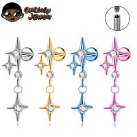 ASTM F136 Titanium Star Cloud Pendant Dangle Lobe Flat Piercing Punk Ear Studs Gothic Earrings Helix Cartilage Internal Thread