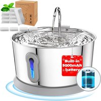 Battery Operated Cat Water Fountain, Wireless 4L/135oz Stainless Steel Dog Cordless Water Dispenser Motion Sensor Quiet Pump