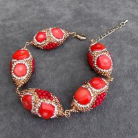 YYGEM big Orange Red Coral Golden Crystal Pave rice Bead wrap Bracelet