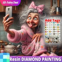 AB Fairy Dust Resin New Arrival Diamond Embroidery Old Woman Portrait DIY Painting Cartoon Mosaic Cat Suitable for Beginners Han