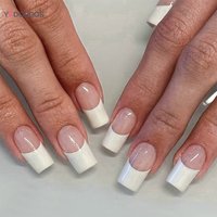 Simple Charm Manicure 24Pcs White French Fake Nails Nude Color Medium-length Square Press On Nails Women Stick-on False Nails