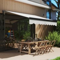 Outsunny Electric Awning with Remote Controller,Aluminium Frame DIY Retractable Awning, UV30+ Sun Shade Canopy,Light Grey