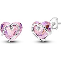 925 Sterling Silver Pink Love Stud Earrings Sparkling CZ Zircon Earrings For Women Fine Valentine's Day Anniversary Jewelry