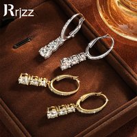 Rrjzz 3mm 5mm 6mm Three Stone Moissanite Leverback Drop Earrings Sparkling Engagement Earrings for Women Eternal Jewelry Gifts