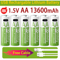 Bestely AA 13600mAh 1.5V Rechargeable Lithium Battery Long Lasting Fast Charging Li-ion Batteries 2000 Cycles with USB-C Cables