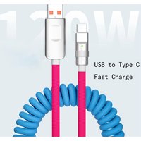 1.8M 120W Fast Charge USB Cable Quick Charge Type-C Charger Spring Cord Line Cable For Xiaomi Huawei Samsung USB to Type C