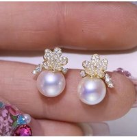 Fashionable and minimalist pearl earrings AAA8-9mm 9-10mm natural South Sea round white pearl earrings 925s