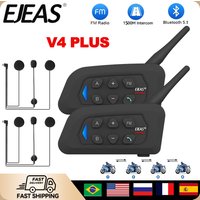 EJEAS V4 Plus Motorcycle Helmet Bluetooth Walkie Talkie 4 Rider 1500M Full Duplex Bluetooth 5.1 IP65 Waterproof Noise Reduction