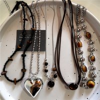 Kpop Trendy Punk Vintage Stones Heart Pendant Necklace For Women Men Gothic Hip-Hop Fashion Aesthetic Charm Jewelry Accessories