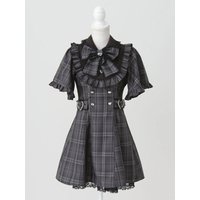 Japanese Harajuku Sweet Y2K Jirai Kei Plaid Flared Sleeve Bow Ruffle Lace Mini Dress Women Heart Button Belted Cosplay Party