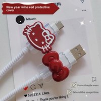 Kawaii Hello Kitty Coral Red Data Cable Protective Cover Cute Android and Apple Anti-Break Exquisite and Durable Holiday Gift
