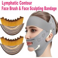2Piece Lymphatic Face Sculpting Bandage&Massage Brush,V Line Lifting Mask Double Chin Reducer,Jawline Shaper Face Slimming Strap