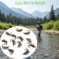 6 Pcs Wet Fly Nymphs: Hand-tied using natural materials, featuring a bead head for a slow sink rate. These highly effective l