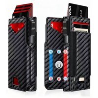 Men's Black PU Leather Wallet Slim Bifold Magnetic Closure RFID Blocking Wallet with Pop Up Metal Card Holder with Cash Strap