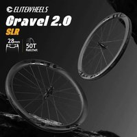 Zestaw kół karbonowych ELITEWHEELS SLR GRAVEL 2.0, system Ratchet 50T, hamulce tarczowe, cyklocross, koła 700C, Center Lock, UD Matte Raw Carbon